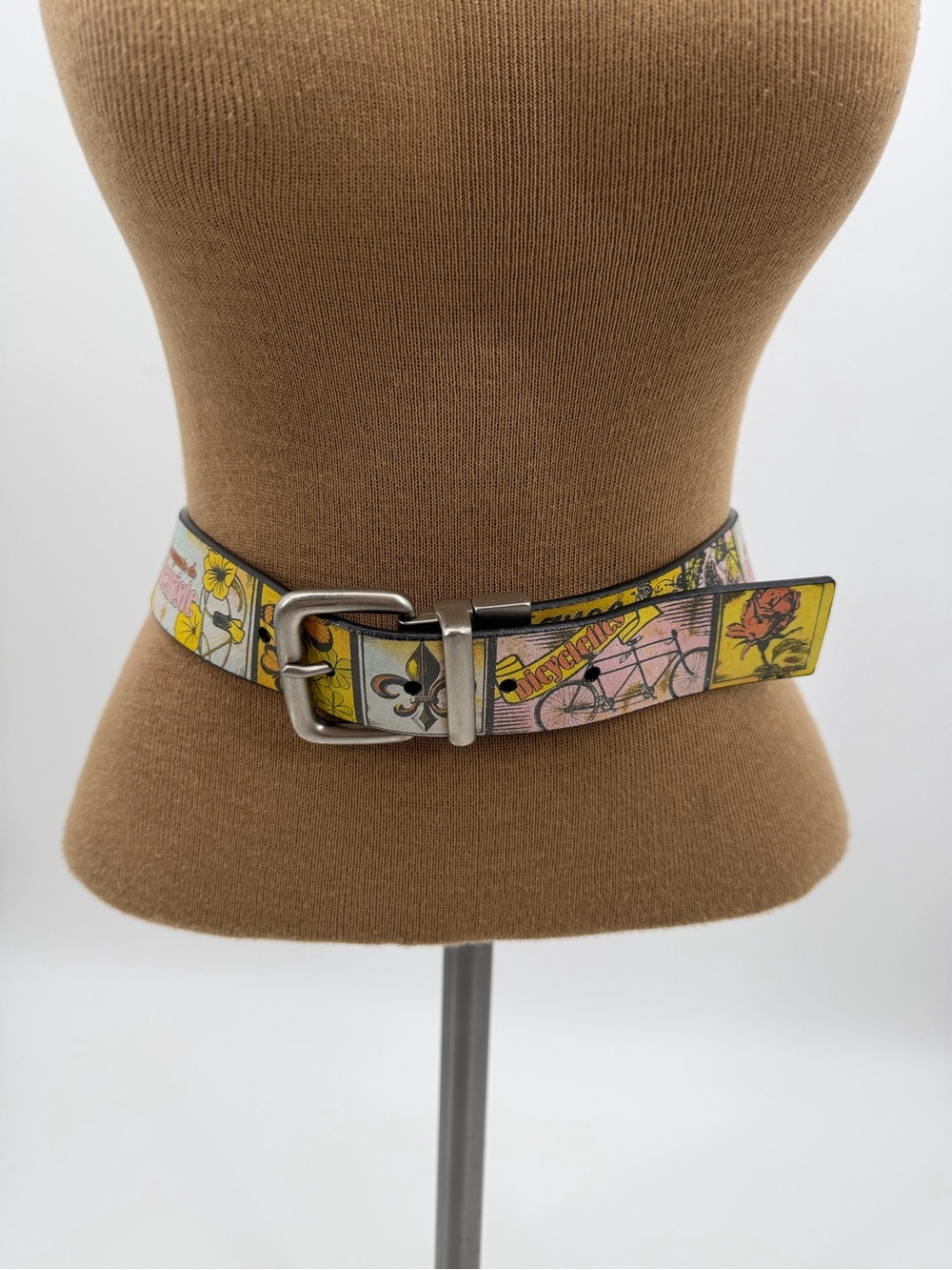 Reversible Genuine Leather Belt French Novelty Print Black Size S